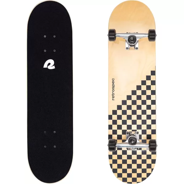 imageRetrospec Alameda Skateboard Complete  Canadian Maple Wood Deck w 55 Inch Aluminum Alloy Trucks for Commuting Cruising Carving ampamp Downhill RidingBlack Checker