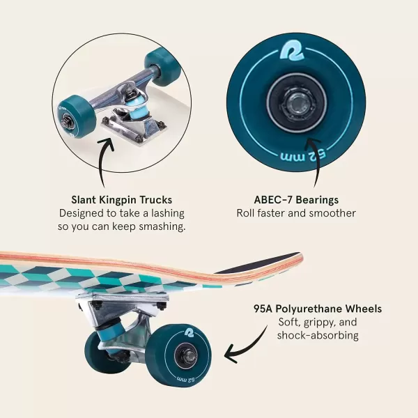 imageRetrospec Alameda Skateboard Complete  Canadian Maple Wood Deck w 55 Inch Aluminum Alloy Trucks for Commuting Cruising Carving ampamp Downhill RidingMarine Isometric