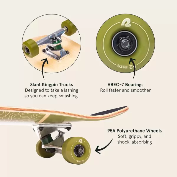 imageRetrospec Alameda Skateboard Complete  Canadian Maple Wood Deck w 55 Inch Aluminum Alloy Trucks for Commuting Cruising Carving ampamp Downhill RidingTopo Olive