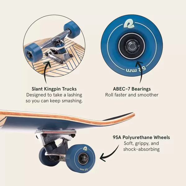 imageRetrospec Alameda Skateboard Complete  Canadian Maple Wood Deck w 55 Inch Aluminum Alloy Trucks for Commuting Cruising Carving ampamp Downhill RidingWoven Navy