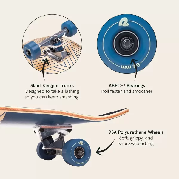 imageRetrospec Alameda Skateboard Complete  Canadian Maple Wood Deck w 55 Inch Aluminum Alloy Trucks for Commuting Cruising Carving ampamp Downhill RidingWoven Navy