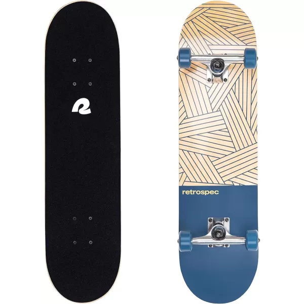 imageRetrospec Alameda Skateboard Complete  Canadian Maple Wood Deck w 55 Inch Aluminum Alloy Trucks for Commuting Cruising Carving ampamp Downhill RidingWoven Navy