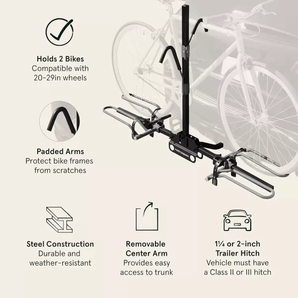 imageRetrospec Lenox Car Hitch Mount Tray Bike Rack W 2Inch Receiver  2 Bicycle Carrier  Class II or III Trailer HitchBlack