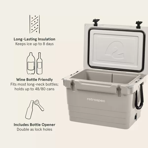 imageRetrospec Palisade Rotomolded 45 Qt Cooler  Fully Insulated Portable Ice Chest with Built in Bottle Opener TieDown Slots ampamp Dry Goods Basket  Large Beach Camping ampamp Travel Coolers  Dune