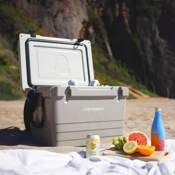imageRetrospec Palisade Rotomolded 45 Qt Cooler  Fully Insulated Portable Ice Chest with Built in Bottle Opener TieDown Slots ampamp Dry Goods Basket  Large Beach Camping ampamp Travel Coolers  Dune
