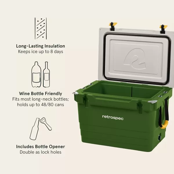 imageRetrospec Palisade Rotomolded Cooler  Fully Insulated Portable Ice Chest with Built in Bottle Opener TieDown Slots ampamp Dry Goods Basket  Large Beach Camping ampamp Travel Coolers 25 45 ampamp 65qtForest