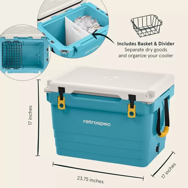 imageRetrospec Palisade Rotomolded Cooler  Fully Insulated Portable Ice Chest with Built in Bottle Opener TieDown Slots ampamp Dry Goods Basket  Large Beach Camping ampamp Travel Coolers 25 45 ampamp 65qtCoastal Blue