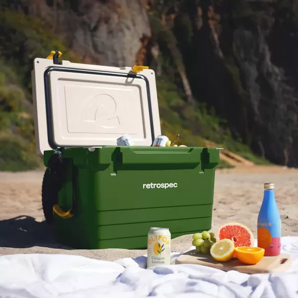 imageRetrospec Palisade Rotomolded Cooler  Fully Insulated Portable Ice Chest with Built in Bottle Opener TieDown Slots ampamp Dry Goods Basket  Large Beach Camping ampamp Travel Coolers 25 45 ampamp 65qtForest