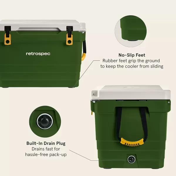 imageRetrospec Palisade Rotomolded Cooler  Fully Insulated Portable Ice Chest with Built in Bottle Opener TieDown Slots ampamp Dry Goods Basket  Large Beach Camping ampamp Travel Coolers 25 45 ampamp 65qtForest