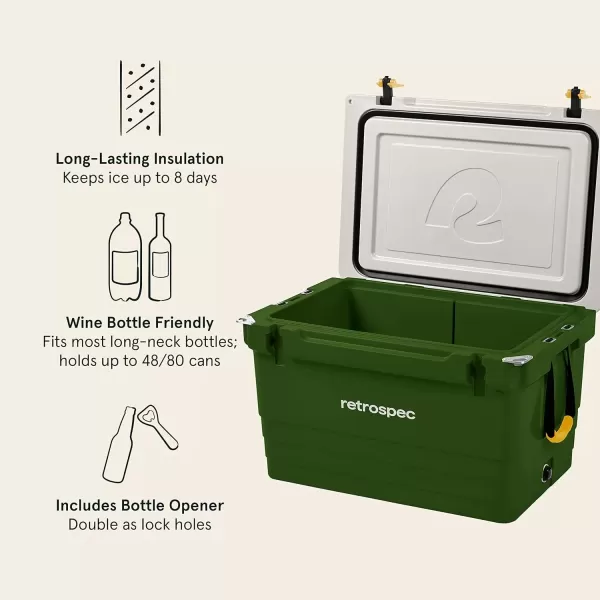 imageRetrospec Palisade Rotomolded Cooler  Fully Insulated Portable Ice Chest with Built in Bottle Opener TieDown Slots ampamp Dry Goods Basket  Large Beach Camping ampamp Travel Coolers 25 45 ampamp 65qtForest