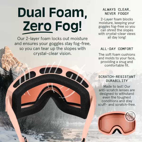 imageRetrospec Traverse Ski Goggles  Snowboard Goggles for Men Women  100 UV Protection AntiFog Snow GogglesMatte BlushRose Quartz