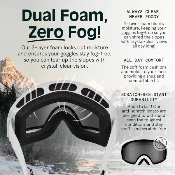 imageRetrospec Traverse Ski Goggles  Snowboard Goggles for Men Women  100 UV Protection AntiFog Snow GogglesMatte WhiteStone