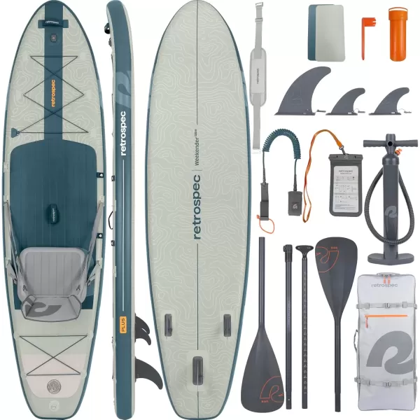 imageRetrospec Weekender Plus 10 Inflatable Stand Up Paddleboard Double Layer PVC iSUP Bundle wCarrying case 3 Piece Adjustable Aluminum Paddle 3 Removable fins Pump and Cell Phone caseRiver Rock