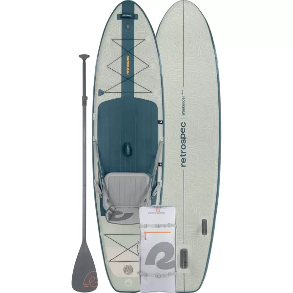 imageRetrospec Weekender Plus 10 Inflatable Stand Up Paddleboard Double Layer PVC iSUP Bundle wCarrying case 3 Piece Adjustable Aluminum Paddle 3 Removable fins Pump and Cell Phone caseRiver Rock