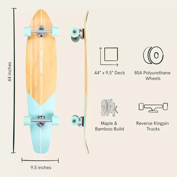 imageRetrospec Zed Cruiser ampamp Pintail Longboard Skateboard Complete Cruiser  Bamboo ampamp Canadian Maple Wood Cruiser wReverse Kingpin Trucks for Commuting Cruising Carving ampamp Downhill RidingAqua Fishtail