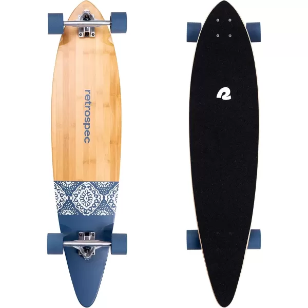 imageRetrospec Zed Cruiser ampamp Pintail Longboard Skateboard Complete Cruiser  Bamboo ampamp Canadian Maple Wood Cruiser wReverse Kingpin Trucks for Commuting Cruising Carving ampamp Downhill RidingNavy Paisley