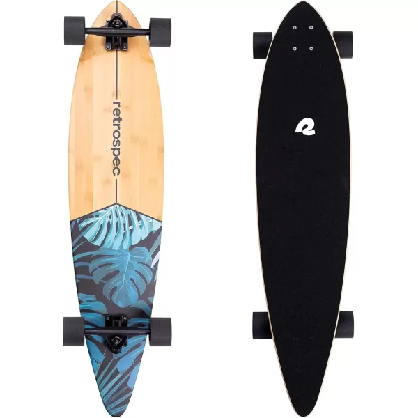 imageRetrospec Zed Cruiser ampamp Pintail Longboard Skateboard Complete Cruiser  Bamboo ampamp Canadian Maple Wood Cruiser wReverse Kingpin Trucks for Commuting Cruising Carving ampamp Downhill RidingDark Tropics