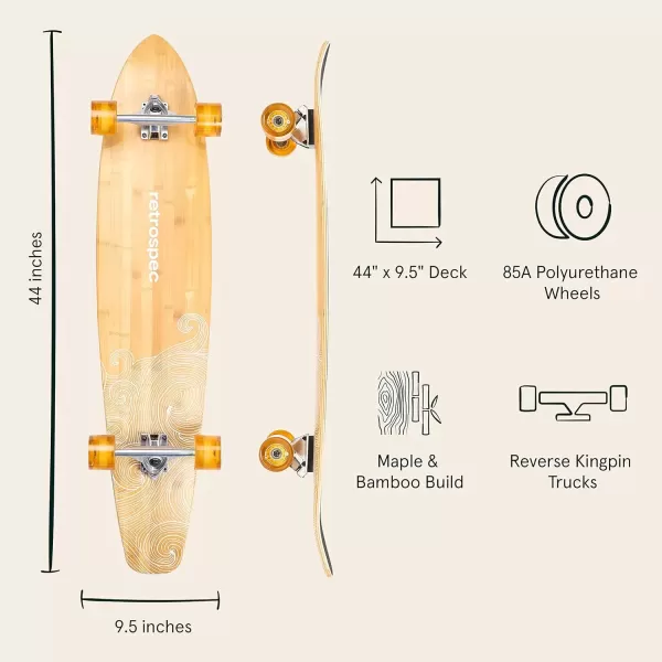 imageRetrospec Zed Cruiser ampamp Pintail Longboard Skateboard Complete Cruiser  Bamboo ampamp Canadian Maple Wood Cruiser wReverse Kingpin Trucks for Commuting Cruising Carving ampamp Downhill RidingRiptide