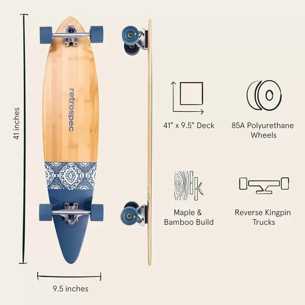 imageRetrospec Zed Cruiser ampamp Pintail Longboard Skateboard Complete Cruiser  Bamboo ampamp Canadian Maple Wood Cruiser wReverse Kingpin Trucks for Commuting Cruising Carving ampamp Downhill RidingNavy Paisley