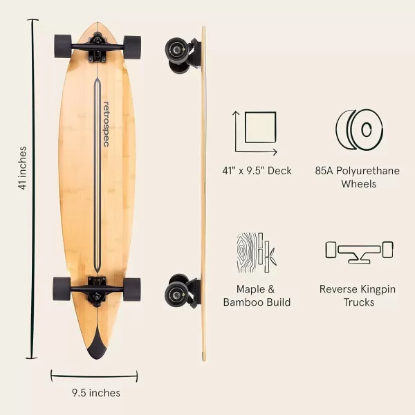 imageRetrospec Zed Cruiser ampamp Pintail Longboard Skateboard Complete Cruiser  Bamboo ampamp Canadian Maple Wood Cruiser wReverse Kingpin Trucks for Commuting Cruising Carving ampamp Downhill RidingBlack Pipeline
