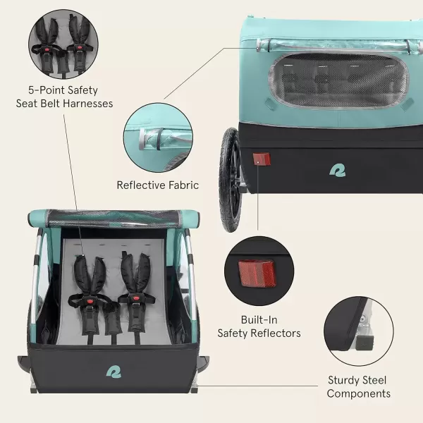 imageSingle ampamp Double Passenger Childrens FoldableCollapsible Tow Behind Bike Trailer with 16quot Wheels Safety Reflectors ampamp Rear Storage CompartmentBlue Ridge