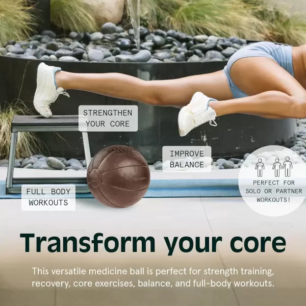 imageCore Weighted Medicine Ball 4 6 8 10 12 14 16 20 25 30 lbs Soft Touch Vegan Leather with Sturdy Grip for Strength Training Recovery Balance Exercises and Other FullBody WorkoutsBrown