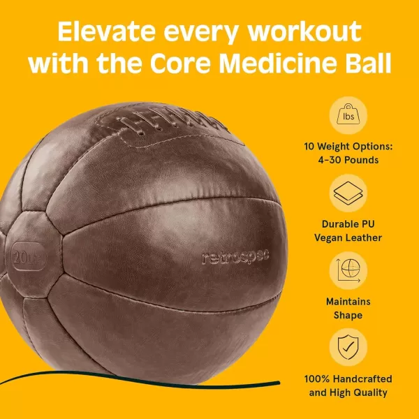 imageCore Weighted Medicine Ball 4 6 8 10 12 14 16 20 25 30 lbs Soft Touch Vegan Leather with Sturdy Grip for Strength Training Recovery Balance Exercises and Other FullBody WorkoutsBrown