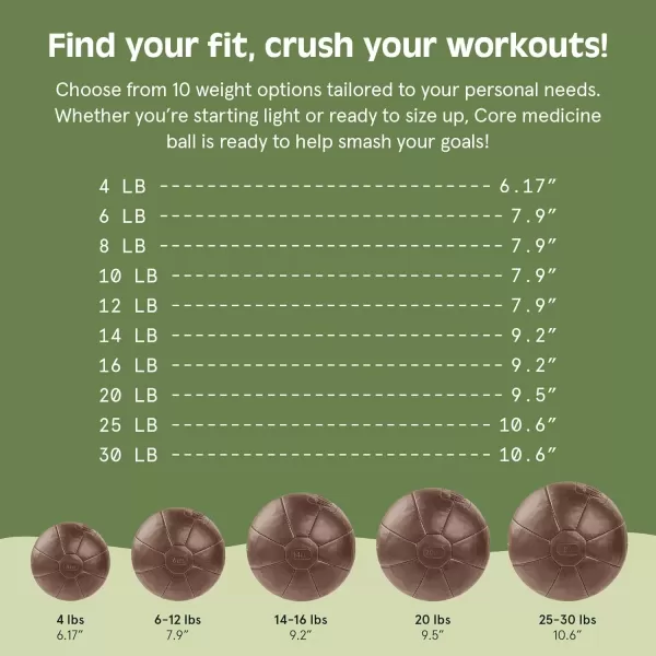 imageCore Weighted Medicine Ball 4 6 8 10 12 14 16 20 25 30 lbs Soft Touch Vegan Leather with Sturdy Grip for Strength Training Recovery Balance Exercises and Other FullBody WorkoutsBrown