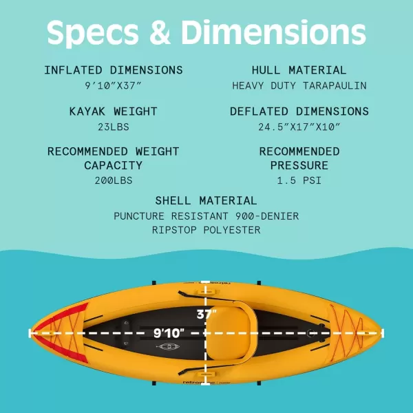 imageRetrospec Coaster Single ampamp Tandem Inflatable Kayak  1 ampamp 2 Person Inflatable Kayak for Adults 220 ampamp 500lb Weight Capacity Puncture Resistant Lightweight Kayak with Adjustable Seats Paddle ampamp PumpSunglow
