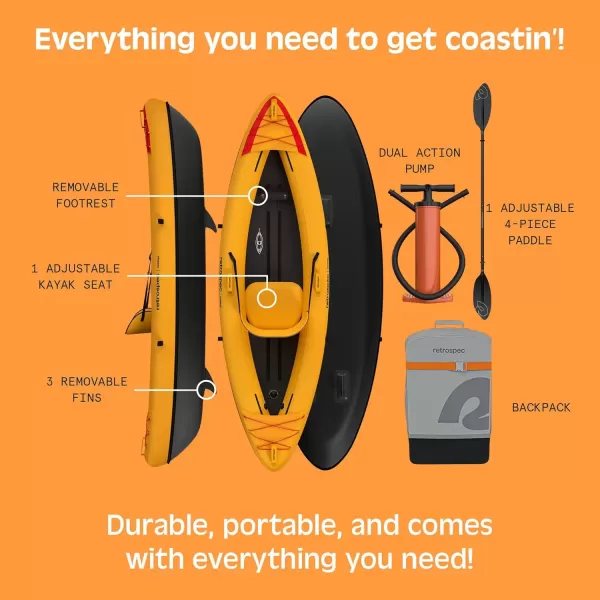 imageRetrospec Coaster Single ampamp Tandem Inflatable Kayak  1 ampamp 2 Person Inflatable Kayak for Adults 220 ampamp 500lb Weight Capacity Puncture Resistant Lightweight Kayak with Adjustable Seats Paddle ampamp PumpSunglow