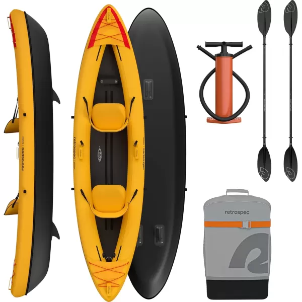 imageRetrospec Coaster Single ampamp Tandem Inflatable Kayak  1 ampamp 2 Person Inflatable Kayak for Adults 220 ampamp 500lb Weight Capacity Puncture Resistant Lightweight Kayak with Adjustable Seats Paddle ampamp PumpSunglow