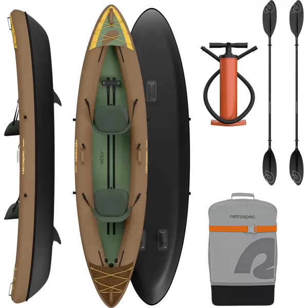 imageRetrospec Coaster Single ampamp Tandem Inflatable Kayak  1 ampamp 2 Person Inflatable Kayak for Adults 220 ampamp 500lb Weight Capacity Puncture Resistant Lightweight Kayak with Adjustable Seats Paddle ampamp PumpWild Spruce