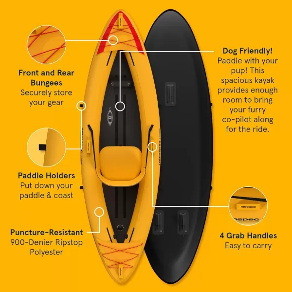 imageRetrospec Coaster Single ampamp Tandem Inflatable Kayak  1 ampamp 2 Person Inflatable Kayak for Adults 220 ampamp 500lb Weight Capacity Puncture Resistant Lightweight Kayak with Adjustable Seats Paddle ampamp PumpSunglow