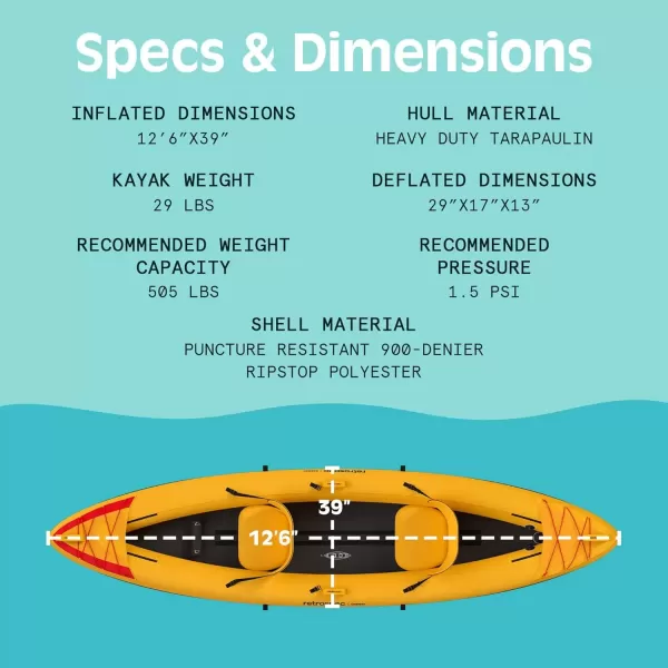 imageRetrospec Coaster Single ampamp Tandem Inflatable Kayak  1 ampamp 2 Person Inflatable Kayak for Adults 220 ampamp 500lb Weight Capacity Puncture Resistant Lightweight Kayak with Adjustable Seats Paddle ampamp PumpSunglow