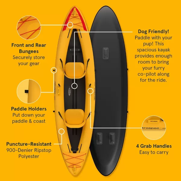 imageRetrospec Coaster Single ampamp Tandem Inflatable Kayak  1 ampamp 2 Person Inflatable Kayak for Adults 220 ampamp 500lb Weight Capacity Puncture Resistant Lightweight Kayak with Adjustable Seats Paddle ampamp PumpSunglow
