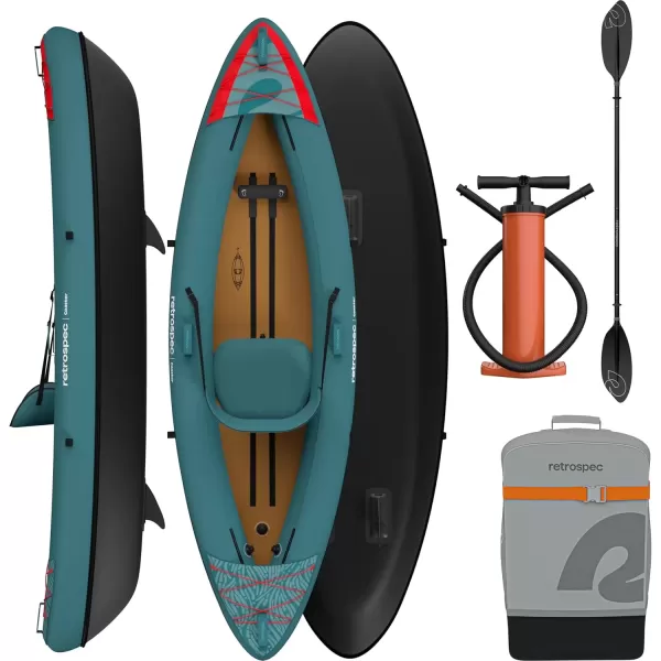 imageRetrospec Coaster Single ampamp Tandem Inflatable Kayak  1 ampamp 2 Person Inflatable Kayak for Adults 220 ampamp 500lb Weight Capacity Puncture Resistant Lightweight Kayak with Adjustable Seats Paddle ampamp PumpAegean Tide