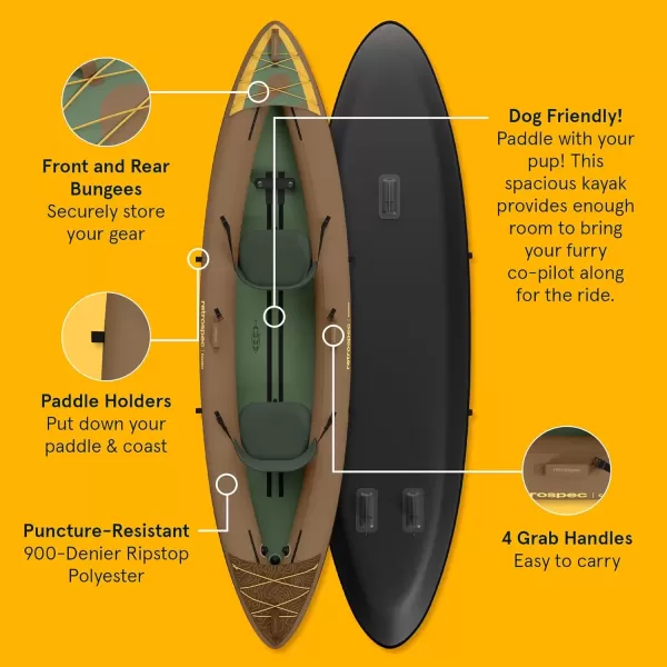 imageRetrospec Coaster Single ampamp Tandem Inflatable Kayak  1 ampamp 2 Person Inflatable Kayak for Adults 220 ampamp 500lb Weight Capacity Puncture Resistant Lightweight Kayak with Adjustable Seats Paddle ampamp PumpWild Spruce