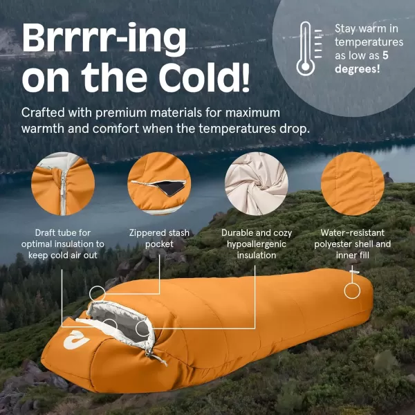 imageRetrospec Dream 5 15 30 Sleeping Bag  Mummy Sleeping Bag for Camping Insulated Cold Weather Sleeping Bag Lightweight Stuff Sack WaterResistant and Adjustable Draw Cords Adult Sleeping BagClay