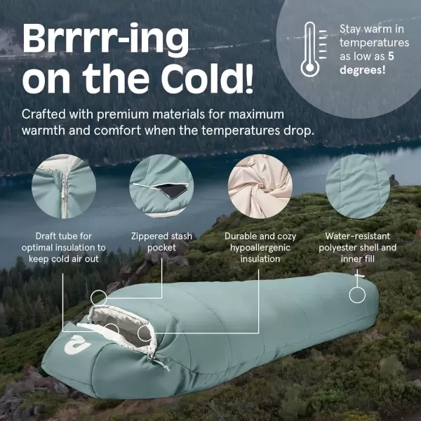imageRetrospec Dream 5 15 30 Sleeping Bag  Mummy Sleeping Bag for Camping Insulated Cold Weather Sleeping Bag Lightweight Stuff Sack WaterResistant and Adjustable Draw Cords Adult Sleeping BagSprucestone
