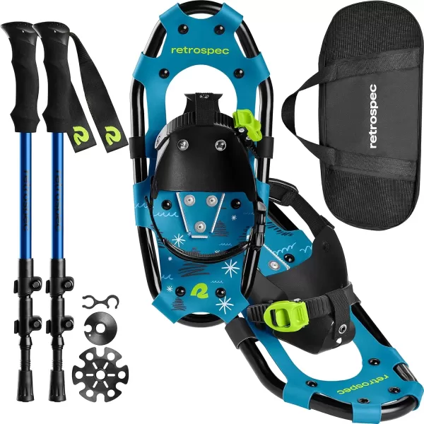 imageRetrospec Drifter 1417 Inch Kids Bundle Snowshoes ampamp Trekking Poles for Boys ampamp Girls  All Terrain with Adjustable Binding Carry Bag and Lightweight Walking ampamp Hiking PolesBrash Blue