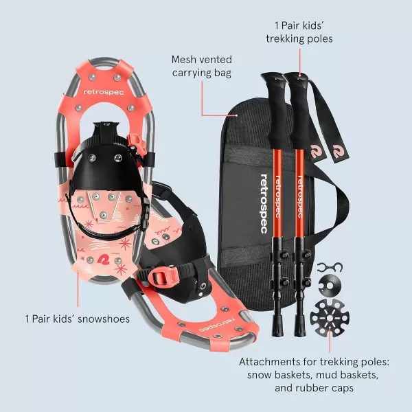 imageRetrospec Drifter 1417 Inch Kids Bundle Snowshoes ampamp Trekking Poles for Boys ampamp Girls  All Terrain with Adjustable Binding Carry Bag and Lightweight Walking ampamp Hiking PolesBlush