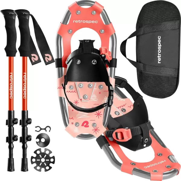 imageRetrospec Drifter 1417 Inch Kids Bundle Snowshoes ampamp Trekking Poles for Boys ampamp Girls  All Terrain with Adjustable Binding Carry Bag and Lightweight Walking ampamp Hiking PolesBlush
