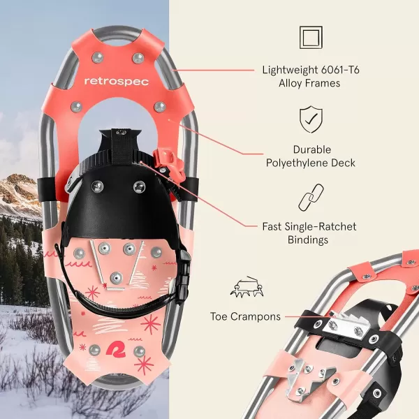 imageRetrospec Drifter 1417 Inch Kids Bundle Snowshoes ampamp Trekking Poles for Boys ampamp Girls  All Terrain with Adjustable Binding Carry Bag and Lightweight Walking ampamp Hiking PolesBlush