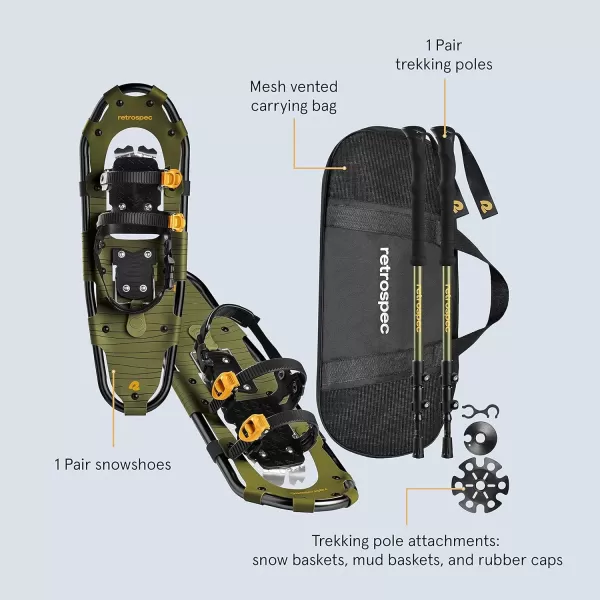 imageRetrospec Drifter 212530 Inch Snowshoes ampamp Trekking Poles Bundle for Men Women and Youth  Durable All Terrain with Adjustable Binding Carry Bag and Lightweight Aluminum Walking ampamp Hiking PolesOlive