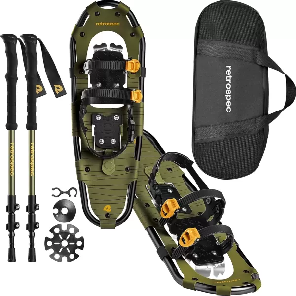 imageRetrospec Drifter 212530 Inch Snowshoes ampamp Trekking Poles Bundle for Men Women and Youth  Durable All Terrain with Adjustable Binding Carry Bag and Lightweight Aluminum Walking ampamp Hiking PolesOlive