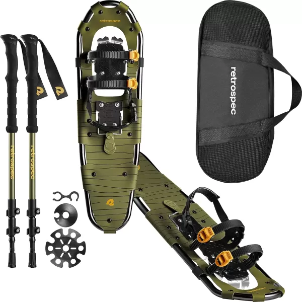 imageRetrospec Drifter 212530 Inch Snowshoes ampamp Trekking Poles Bundle for Men Women and Youth  Durable All Terrain with Adjustable Binding Carry Bag and Lightweight Aluminum Walking ampamp Hiking PolesOlive