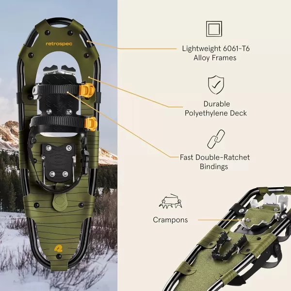 imageRetrospec Drifter 212530 Inch Snowshoes ampamp Trekking Poles Bundle for Men Women and Youth  Durable All Terrain with Adjustable Binding Carry Bag and Lightweight Aluminum Walking ampamp Hiking PolesOlive
