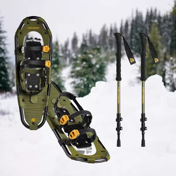 imageRetrospec Drifter 212530 Inch Snowshoes ampamp Trekking Poles Bundle for Men Women and Youth  Durable All Terrain with Adjustable Binding Carry Bag and Lightweight Aluminum Walking ampamp Hiking PolesOlive