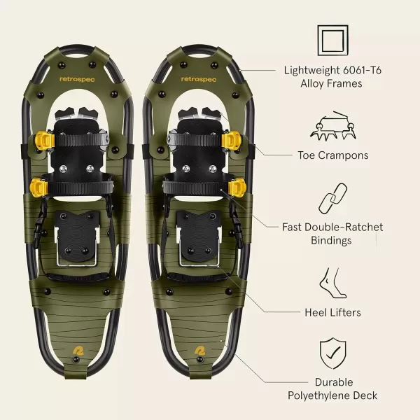 imageRetrospec Drifter Snowshoe for Men ampamp Women  Aluminum Frames ampamp a DoubleRachet Binding System  Lightweight All Terrain Snow ShoesOlive