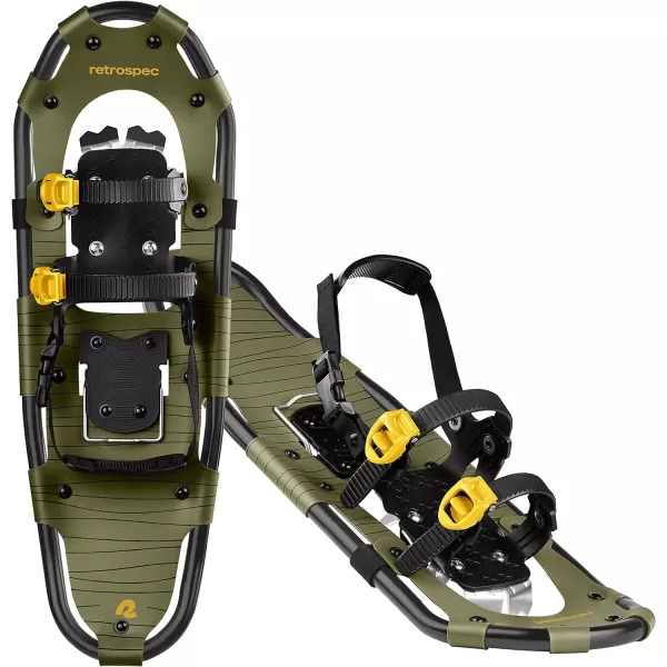 imageRetrospec Drifter Snowshoe for Men ampamp Women  Aluminum Frames ampamp a DoubleRachet Binding System  Lightweight All Terrain Snow ShoesOlive